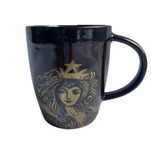 Starbucks Coffee Mug Siren Mermaid 2012 Anniversary Black Brown Gold 12oz